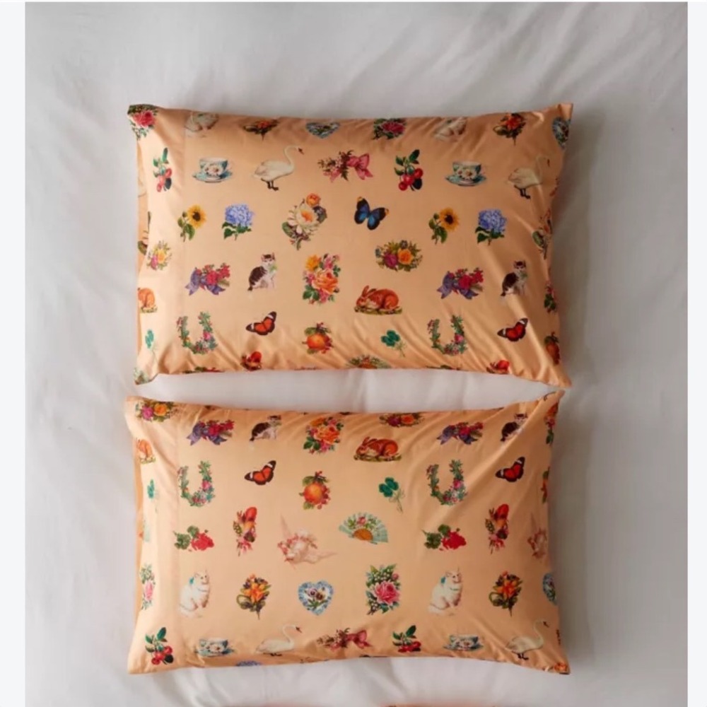 Urban Outfitters Vicki Collage Peach Floral Cat Bunny Swan Pillow Cases